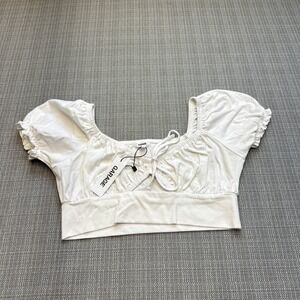 New Coquette White Puff Sleeve‎ Crop Top Garage Pretty Bow Cottagecore Small
